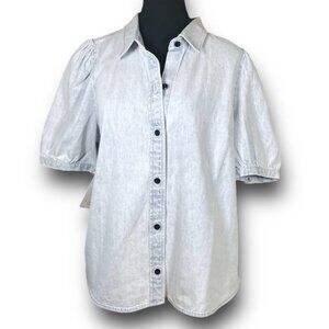 NWT Aritzia Wilfred Free Pale Denim Button Blouse Auteur Coastal Western Sz L